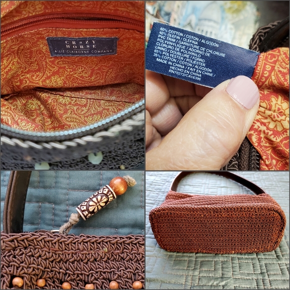 Vintage Hobo Bag Crocheted Beaded Boho - Picture 3 of 5